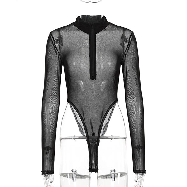 HALF ZIP SHEER BODYSUIT