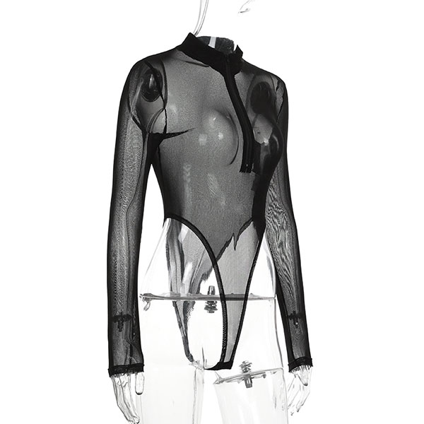 HALF ZIP SHEER BODYSUIT