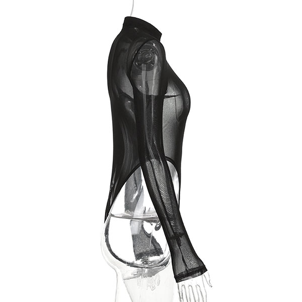 HALF ZIP SHEER BODYSUIT