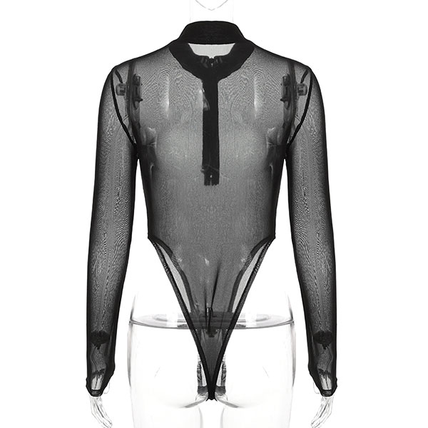 HALF ZIP SHEER BODYSUIT