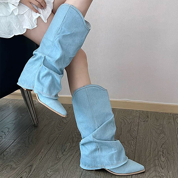 LAYERED DENIM BOOTS