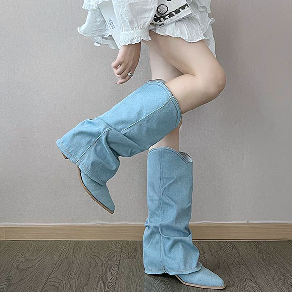 LAYERED DENIM BOOTS