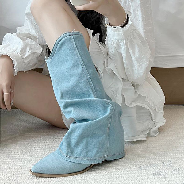 LAYERED DENIM BOOTS