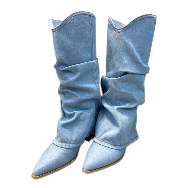 LAYERED DENIM BOOTS