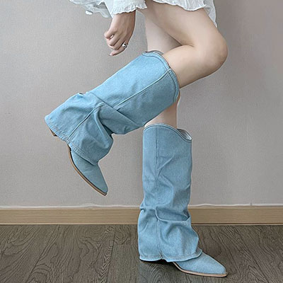 LAYERED DENIM BOOTS