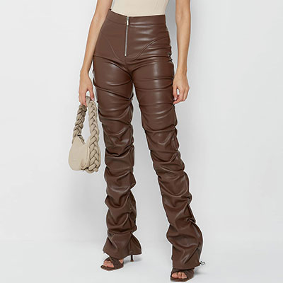 ECO LEATHER SHIRRING PANTS