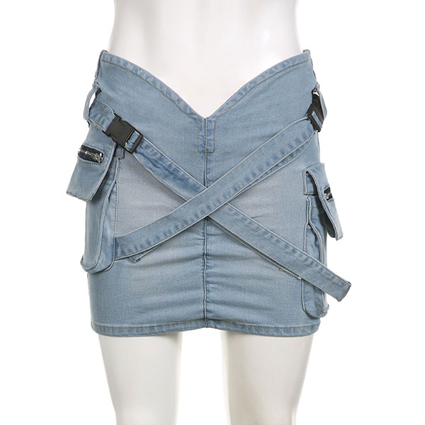 CROSS STRAP DENIM SKIRT