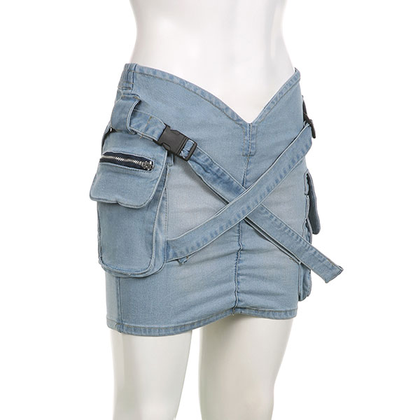 CROSS STRAP DENIM SKIRT