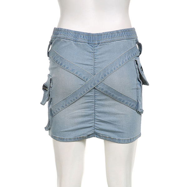 CROSS STRAP DENIM SKIRT