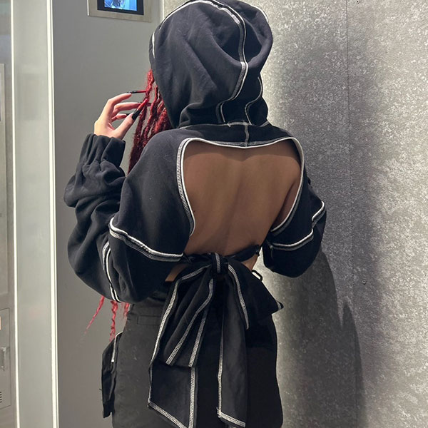 HOLLOW BIG RIBBON HOODIE