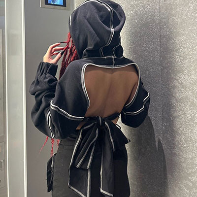 HOLLOW BIG RIBBON HOODIE