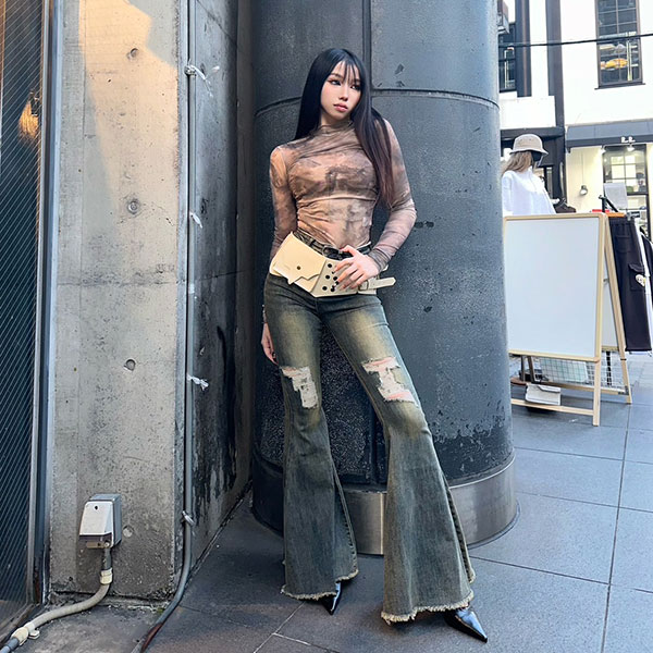 DAMAGE FLARE DENIM PANTS