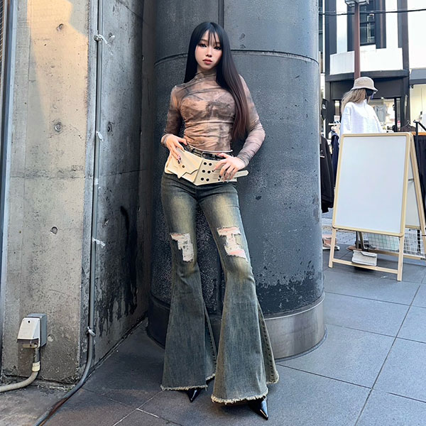 DAMAGE FLARE DENIM PANTS