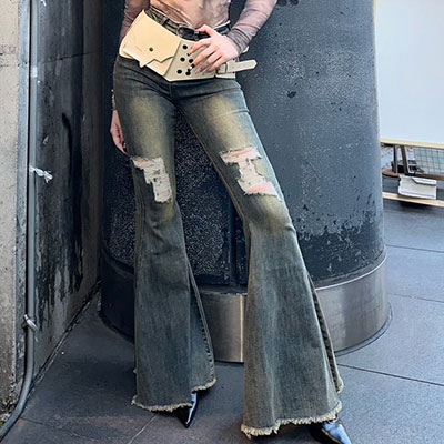 DAMAGE FLARE DENIM PANTS