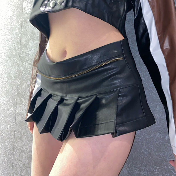 ECO LEATHER PLEATS SKIRT
