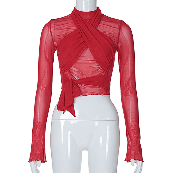 STRAP RIBBON SHEER TOP