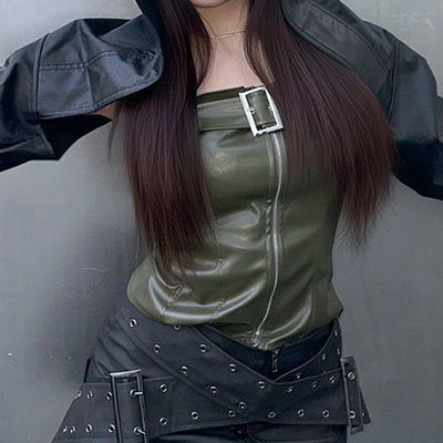 ECO LEATHER ZIP BARE TOP