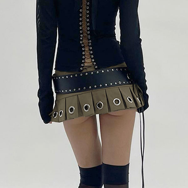 EYELET PLEATS SKIRT
