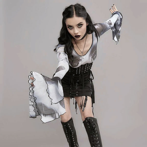TRUMPET SLEEVE SHEER TOP
