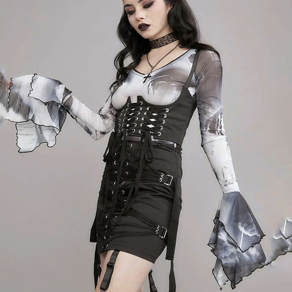 TRUMPET SLEEVE SHEER TOP