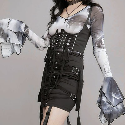 TRUMPET SLEEVE SHEER TOP