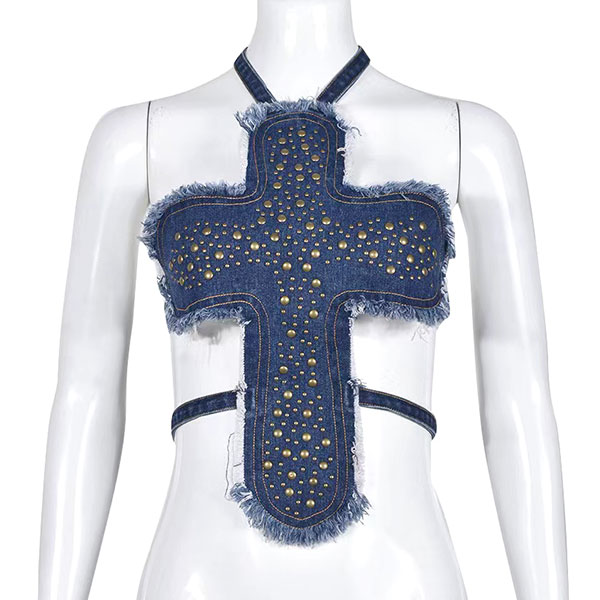 CROSS STUDS DENIM BUSTIER