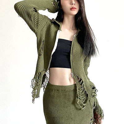 DAMAGE ZIP KNIT