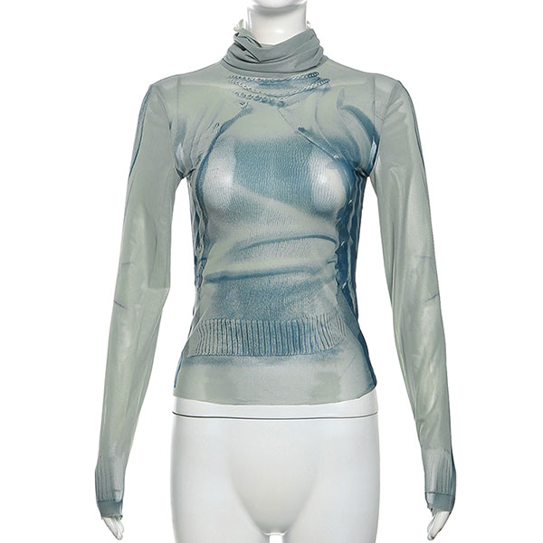KNIT PRINT SHEER TOP