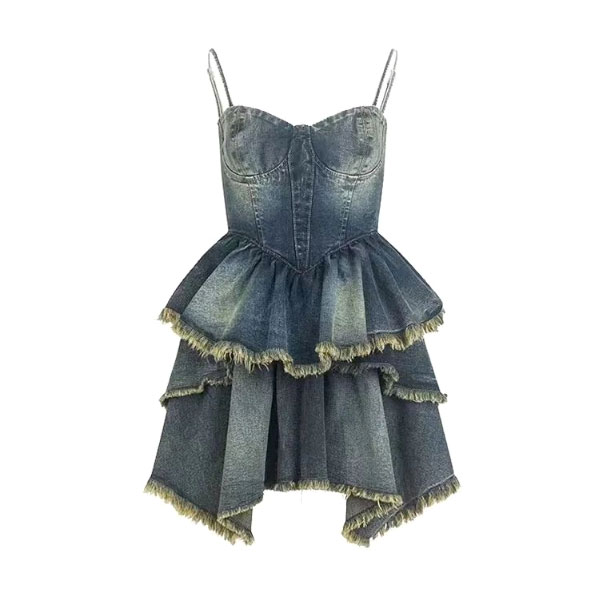FRINGE FRILL DENIM ONEPIECE