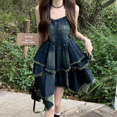 FRINGE FRILL DENIM ONEPIECE