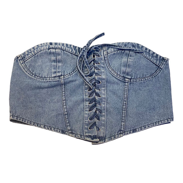 LACE UP DENIM BARE TOP