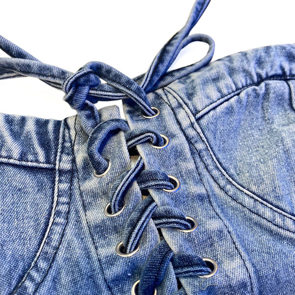LACE UP DENIM BARE TOP