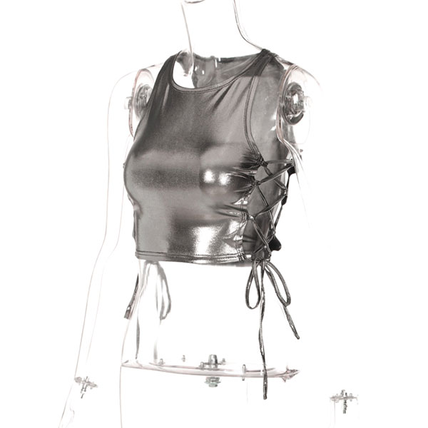 METALLIC LACE UP TANKTOP