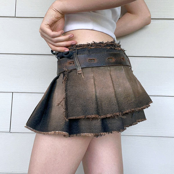 DENIM PLEATS SKIRT