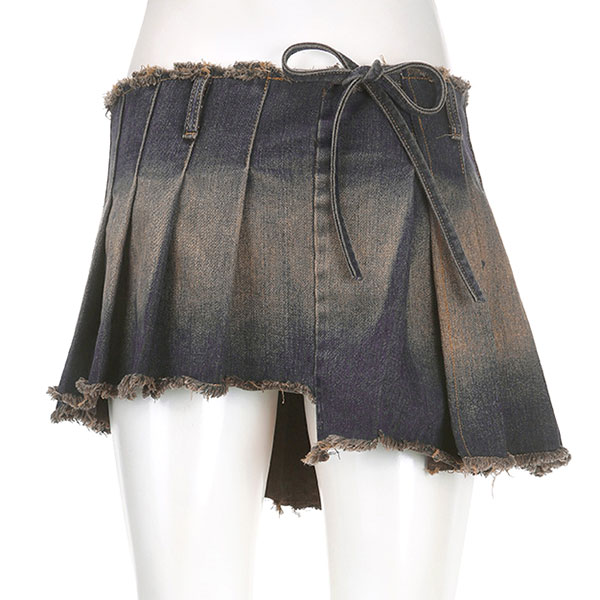 DENIM PLEATS SKIRT