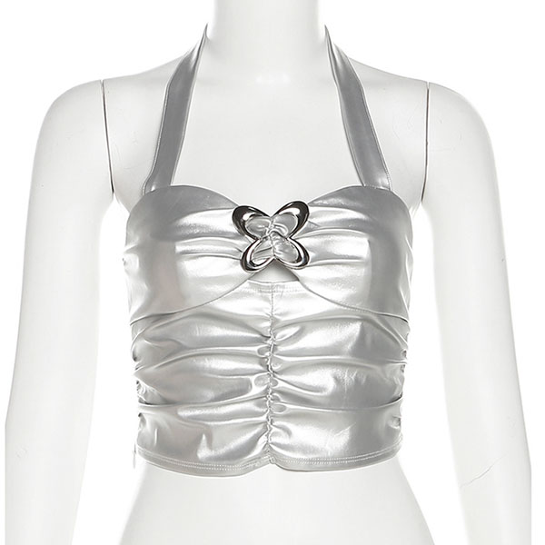 METALLIC BUCKLE HALTER NECK