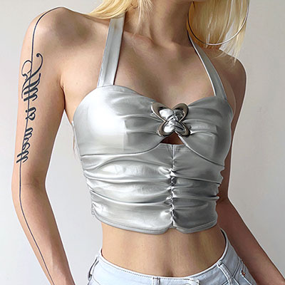 METALLIC BUCKLE HALTER NECK
