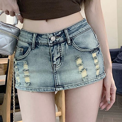 LOW WAIST DENIM MINI SKIRT