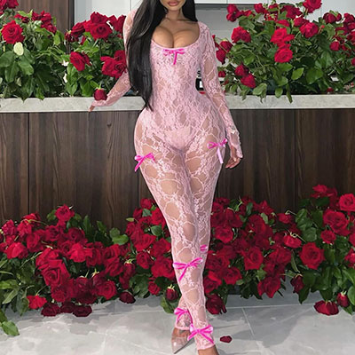 LACE RIBBON JUMP SUIT