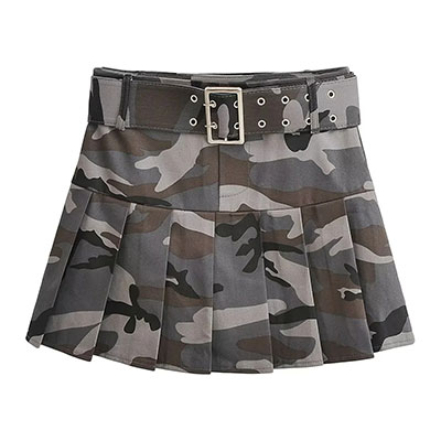 CAMO PLEATS SKIRT