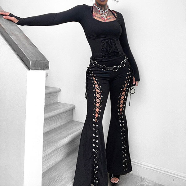 LACE UP FLARE PANTS