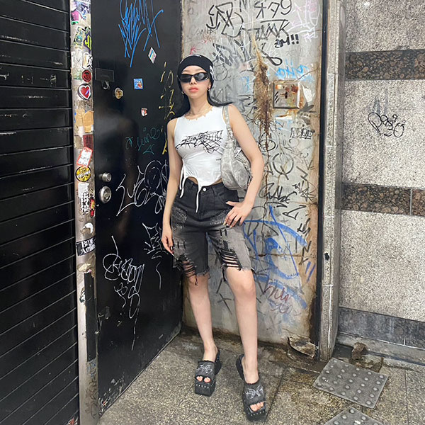 DAMAGE DENIM HALF PANTS