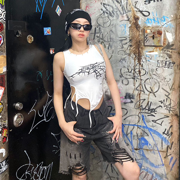 DAMAGE DENIM HALF PANTS