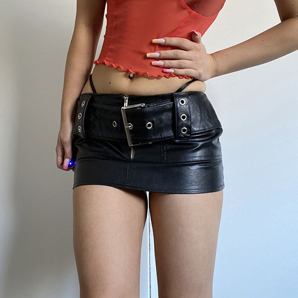 WIDE BELT ECO LEATHER SKIRT