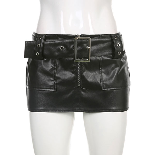 WIDE BELT ECO LEATHER SKIRT