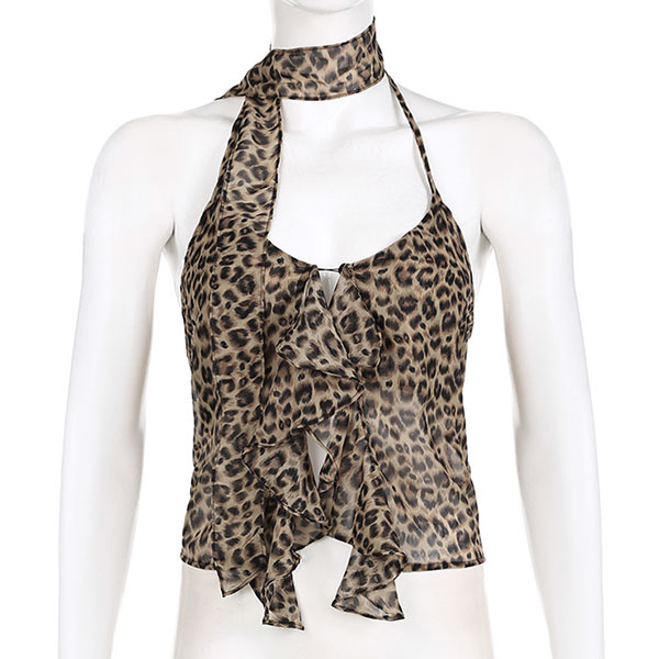 LEOPARD FRILL HALTER NECK