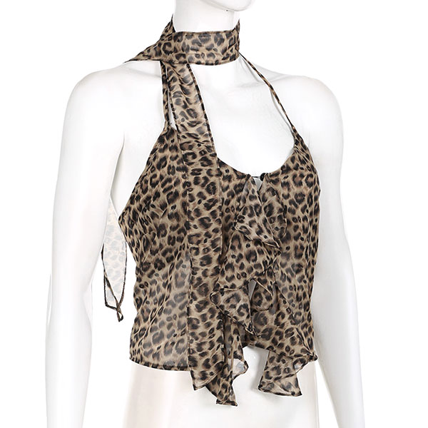 LEOPARD FRILL HALTER NECK