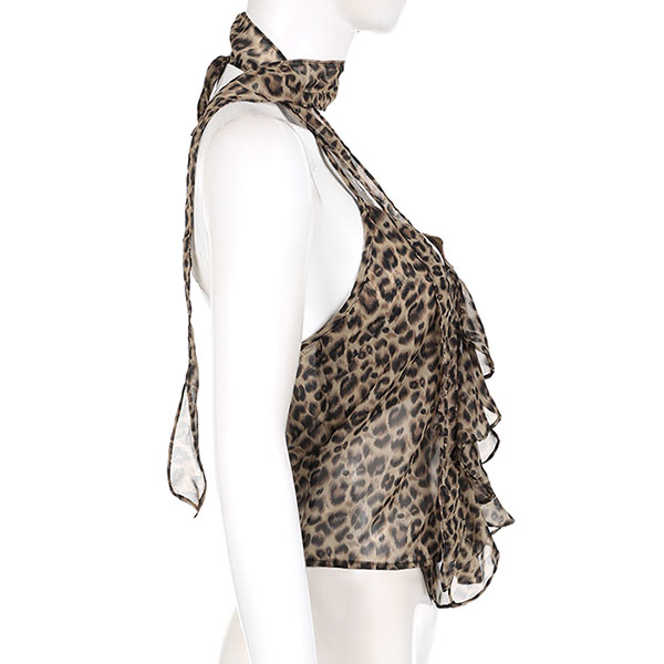 LEOPARD FRILL HALTER NECK