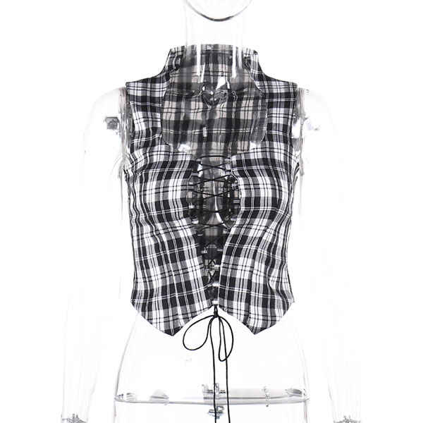 LACE UP CHECK VEST
