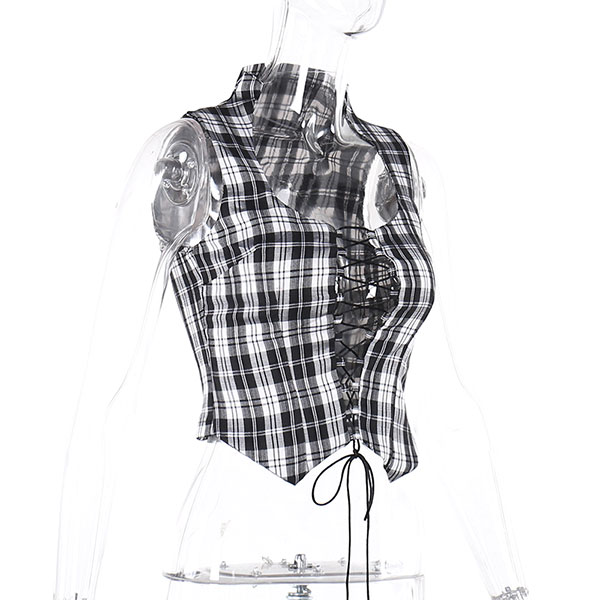 LACE UP CHECK VEST